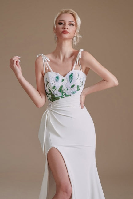 Sexy Spaghettiträger Ärmellose Meerjungfrau Bodenlange Satin Brautkleider 