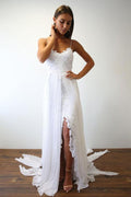 Abito da sposa lungo bianco da spiaggia con sottili spalline sexy
