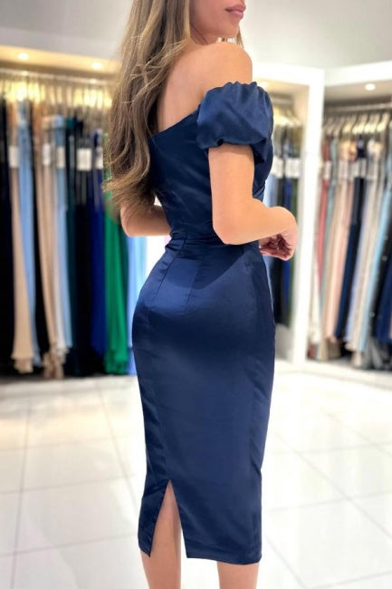 Sexy sweetheart capsleeves column satin evening dresses ruffles