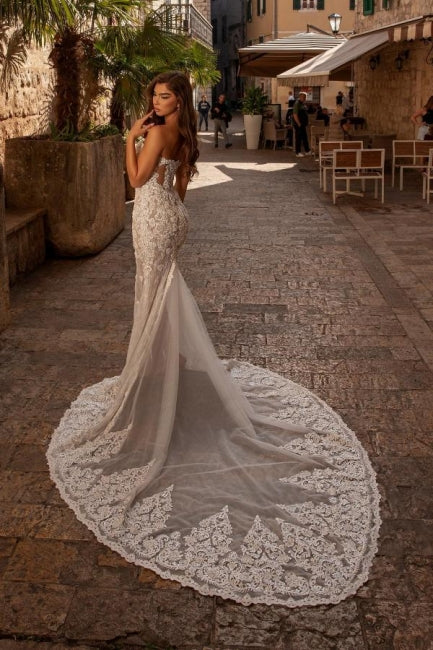 Vestidos de novia sexys de encaje sirena sin mangas con escote corazón