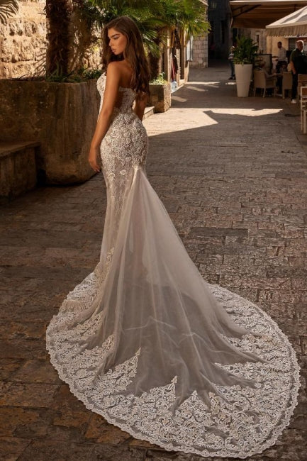 Vestidos de novia sexys de encaje sirena sin mangas con escote corazón