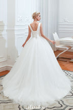 Robe de mariée printanière princesse sans manches à col en V sexy | Robes de mariée blanches dos nu avec ceinture