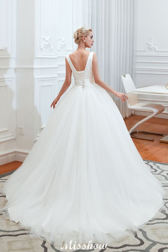 Robe de mariée printanière princesse sans manches à col en V sexy | Robes de mariée blanches dos nu avec ceinture
