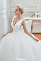 Robe de mariée printanière princesse sans manches à col en V sexy | Robes de mariée blanches dos nu avec ceinture