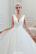 Robe de mariée printanière princesse sans manches à col en V sexy | Robes de mariée blanches dos nu avec ceinture