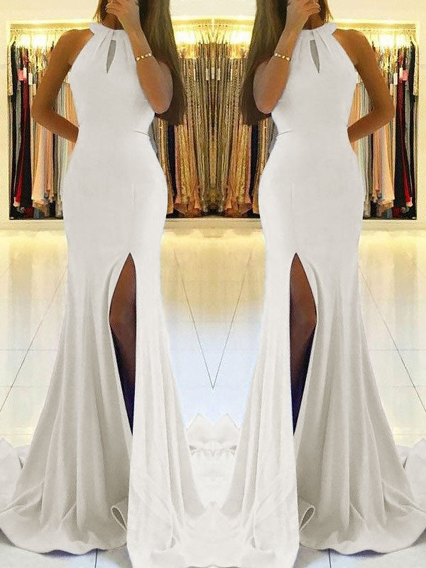 Vestido de Festa Justo Sem Mangas com Alças e Folhos em Crepe Elástico
