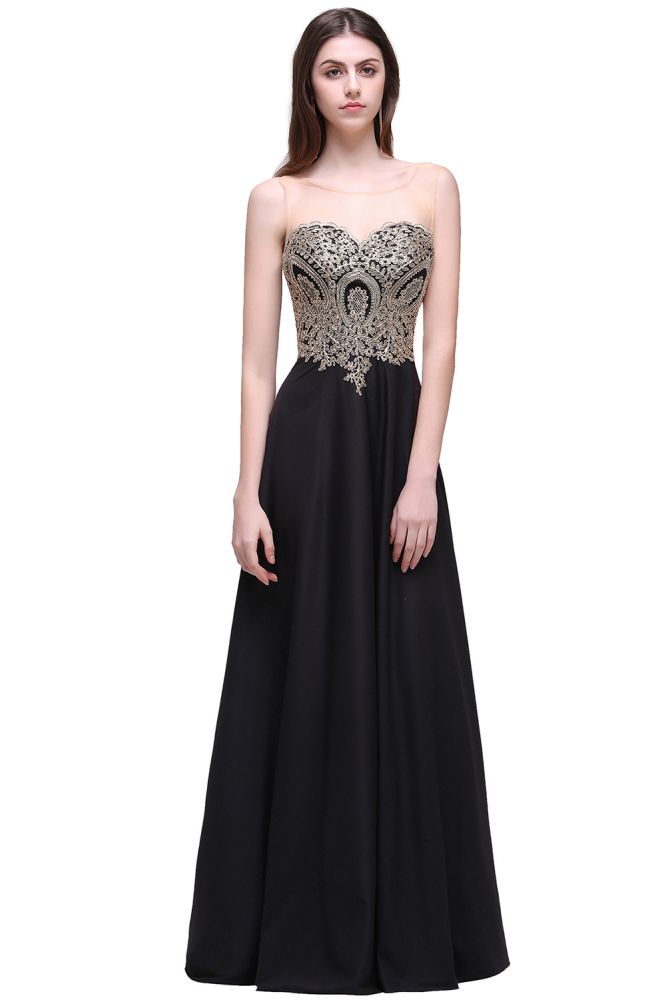 Vestidos de Baile Pretos Longos com Aplicação, Sem Mangas, Comprimento Até ao Chão e Decote em V