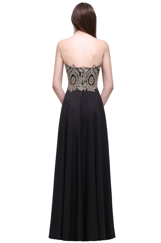 Vestidos de Baile Pretos Longos com Aplicação, Sem Mangas, Comprimento Até ao Chão e Decote em V