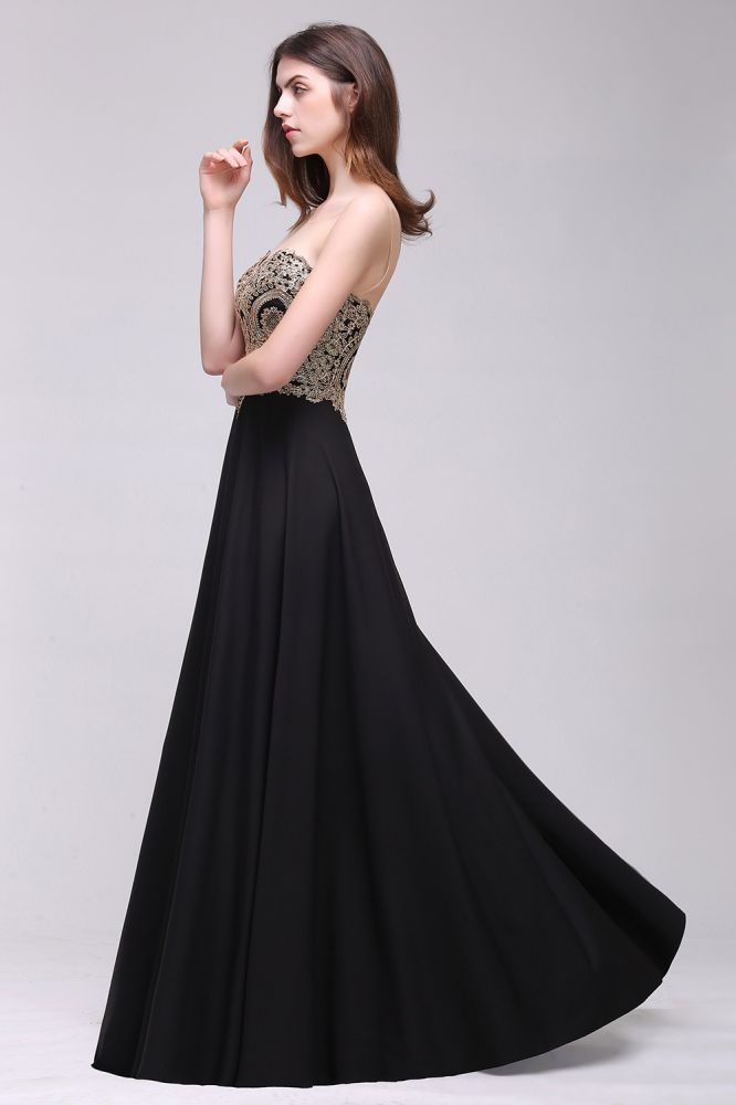 Vestidos de Baile Pretos Longos com Aplicação, Sem Mangas, Comprimento Até ao Chão e Decote em V