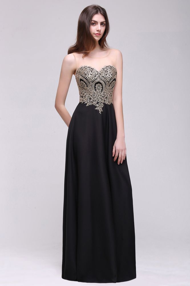 Vestidos de Baile Pretos Longos com Aplicação, Sem Mangas, Comprimento Até ao Chão e Decote em V
