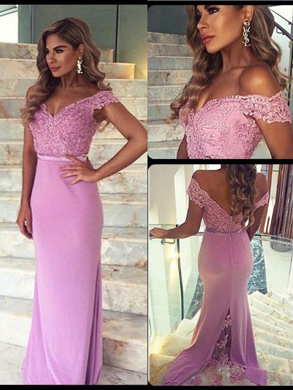 Vestidos de cerimónia em cetim tecido elástico, com renda, sem mangas, decote ombro a ombro, comprimento até ao chão, com bainha/coluna
