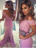 Vestidos de cerimónia em cetim tecido elástico, com renda, sem mangas, decote ombro a ombro, comprimento até ao chão, com bainha/coluna