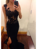 Sheath/Column Scoop Sleeveless Applique Chiffon Prom Dresses