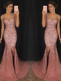 Abito da sera senza maniche a tubino/colonna con paillettes e tulle, modello innamorato