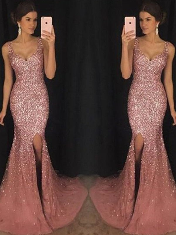 Abito da sera senza maniche a tubino/colonna con paillettes e tulle, modello innamorato