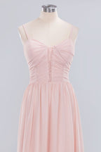 Sheer Spaghetti Straps aline Prom Dresses | Simple Chiffon Sleeveless Evening Dresses