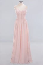 Sheer Spaghetti Straps aline Prom Dresses | Simple Chiffon Sleeveless Evening Dresses