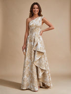 Jacquard A-Line/Princess One Shoulder Floor-Length Evening Dresses with Ruffles