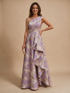 Jacquard A-Line/Princess One Shoulder Floor-Length Evening Dresses with Ruffles