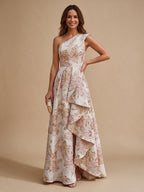 Jacquard A-Line/Princess One Shoulder Floor-Length Evening Dresses with Ruffles