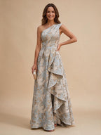 Jacquard A-Line/Princess One Shoulder Floor-Length Evening Dresses with Ruffles