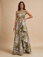 Jacquard A-Line/Princess One Shoulder Floor-Length Evening Dresses with Ruffles