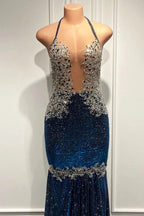 Vestidos de Baile de Sereia com Lantejoulas Brilhantes, Decote em V, Sem Mangas e Comprimento até ao Chão