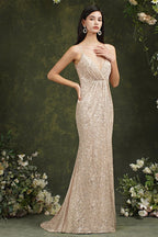 Shiny Sequins Spaghetti Straps V-neck Floor-length Mermaid Bridesmaid/Prom Dress