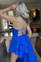 Shirae | Royal Blue Strapless Ruffles Sleeveless Long Prom Dress with Slit