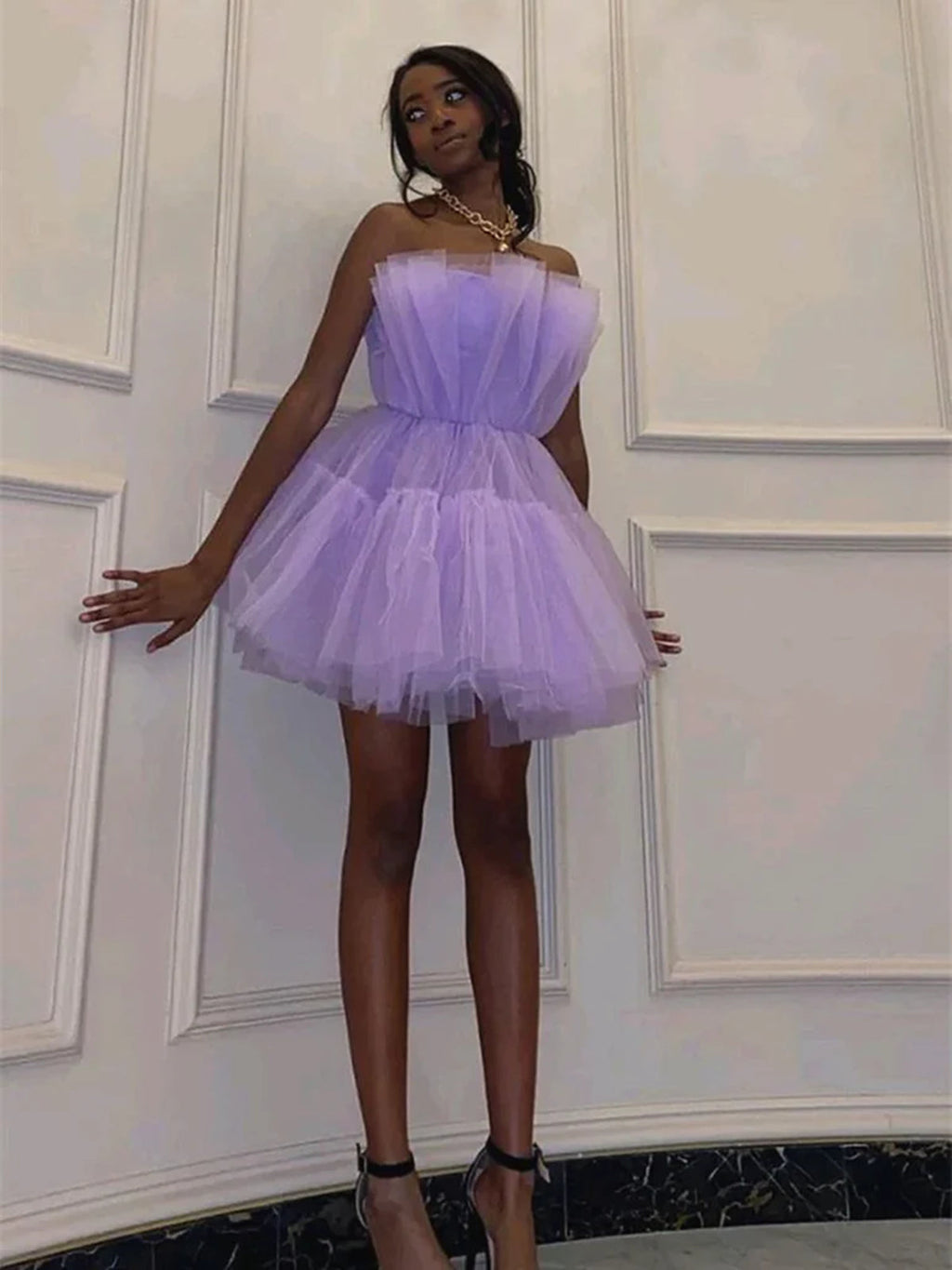 Vestidos curtos de baile de finalistas e receção em casa, princesa, sem alças, em tule, corte em A