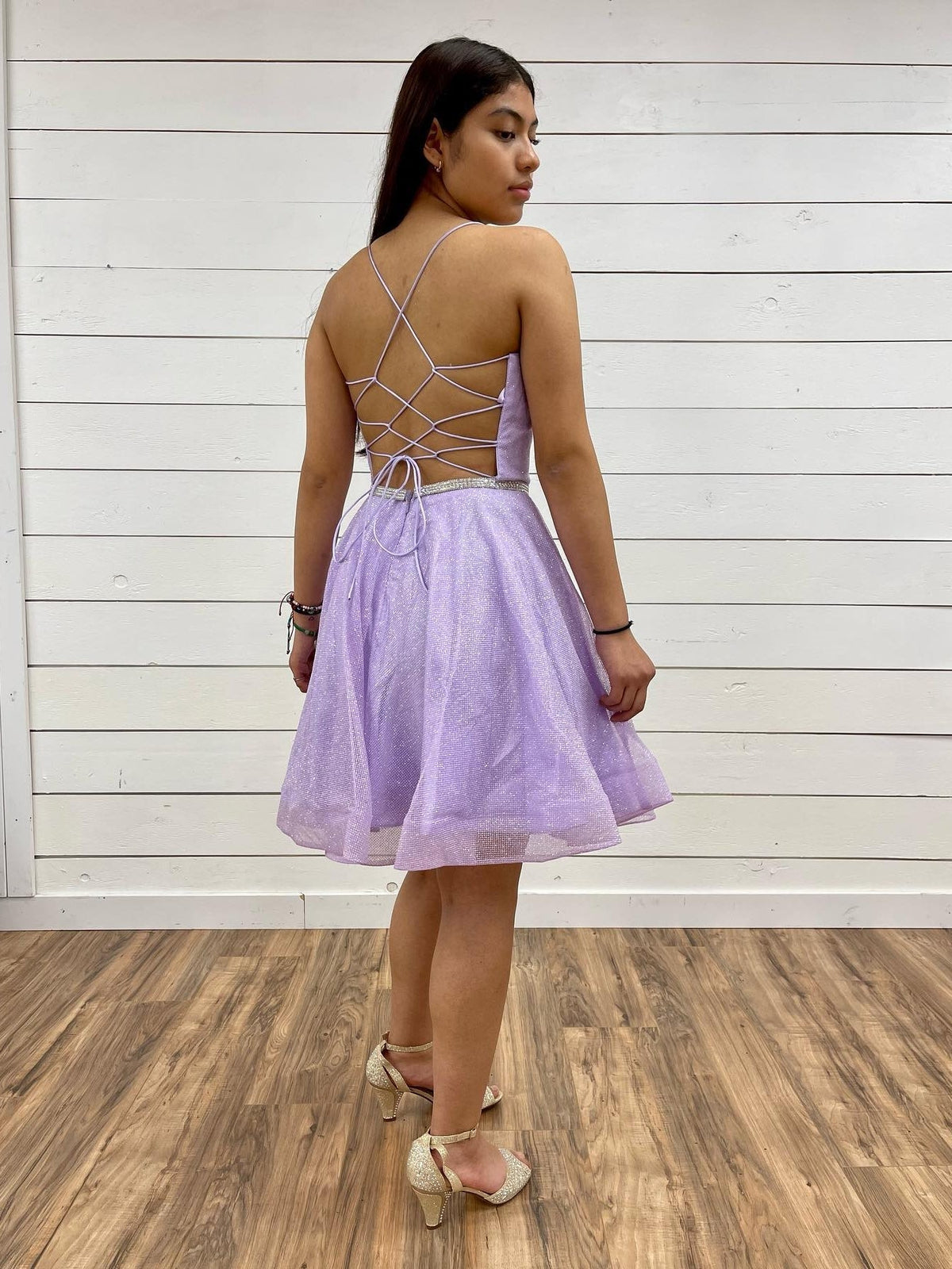 Abito corto a linea ad A con scollo a V, in tulle, senza schiena, abito da ballo lilla, abito per serata di ritorno a casa