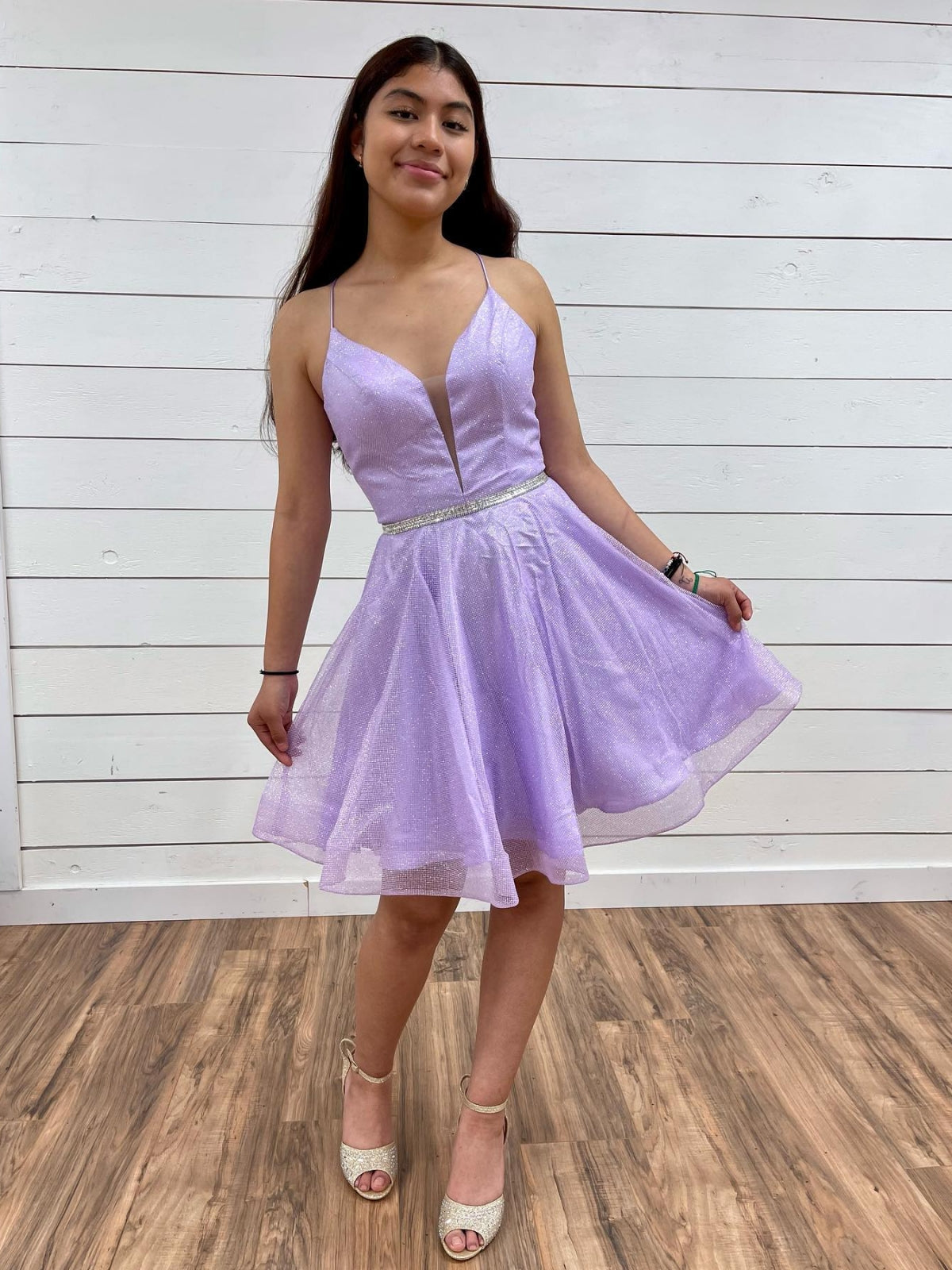 Abito corto a linea ad A con scollo a V, in tulle, senza schiena, abito da ballo lilla, abito per serata di ritorno a casa