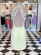 Robes courtes de bal de fin d'année à dos nu en dentelle style sirène