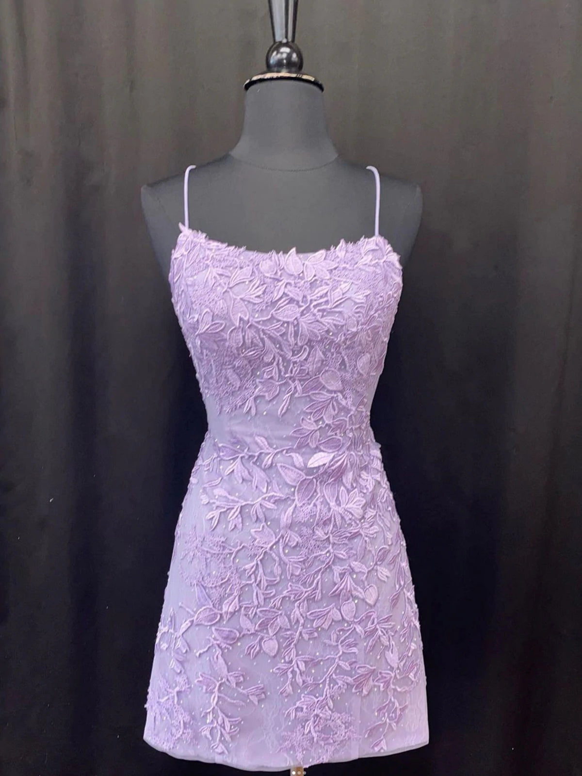 Short Mermaid Lace Open Back Prom Dress Purple Formal Evening Dresses