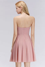 Vestidos Simples de Dama de Honra Cor-de-Rosa Curto com Decote Coração, Sem Mangas, Vestido para Baile de Regresso a Casa