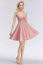 Vestidos Simples de Dama de Honra Cor-de-Rosa Curto com Decote Coração, Sem Mangas, Vestido para Baile de Regresso a Casa