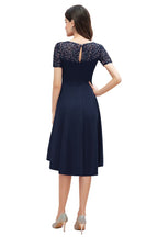 Vestido de cóctel de manga corta con lentejuelas, corte alto y bajo, color burdeos, estilo informal de diario