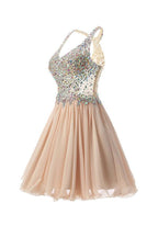 Vestidos de fiesta cortos/mini halter de corte A/princesa con cuentas