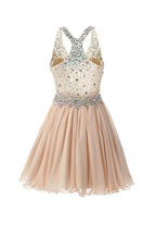 Vestidos de fiesta cortos/mini halter de corte A/princesa con cuentas