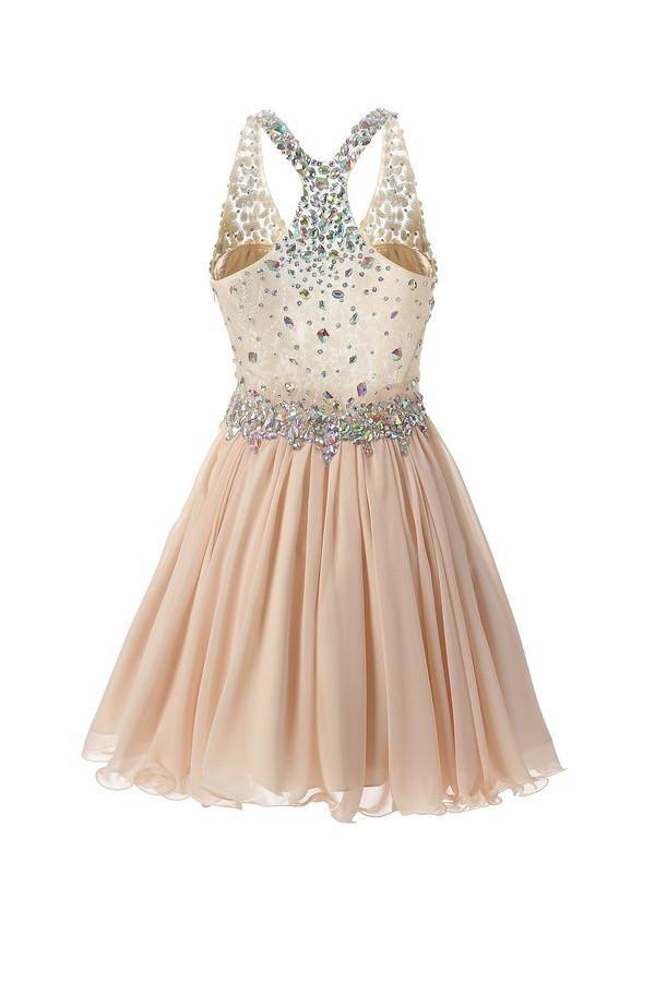 Vestidos de fiesta cortos/mini halter de corte A/princesa con cuentas