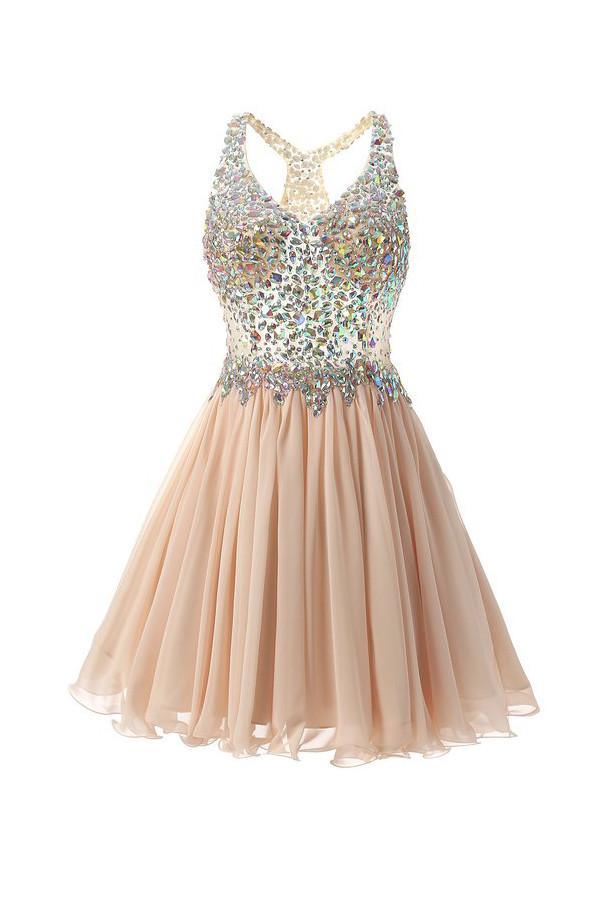 Vestidos de fiesta cortos/mini halter de corte A/princesa con cuentas