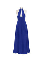 Schlichtes A-Linien-Rückenfreies Langes Chiffon-Kragenloses Brautjungfernkleid BD018