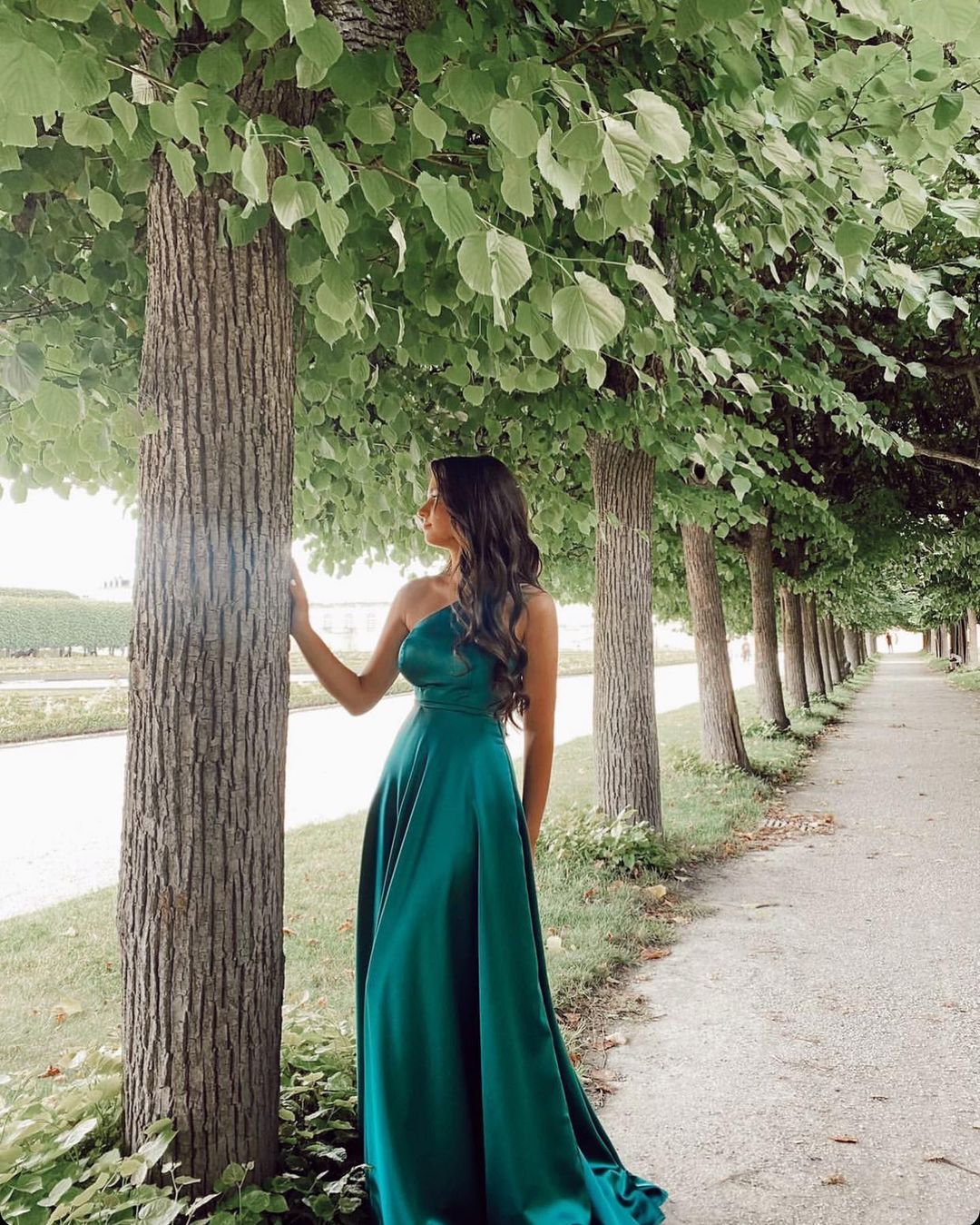 Robe de bal longue en satin, simple, ligne A, à une épaule