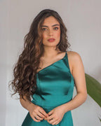 Robe de bal longue en satin, simple, ligne A, à une épaule