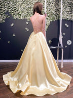 Robes longues de bal formelles en satin, simples, coupe trapèze, col en V, dos nu