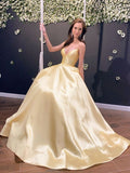 Robes longues de bal formelles en satin, simples, coupe trapèze, col en V, dos nu