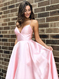 Robes longues de soirée formelles en satin, simples, coupe trapèze, col en V, dos nu