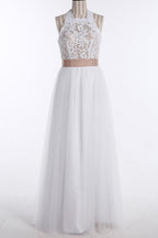 Robe de mariée simple sans manches à dentelle, longue jusqu'au sol