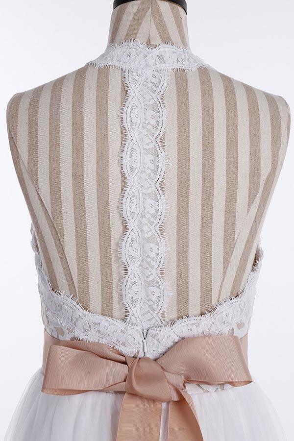 Robe de mariée simple sans manches à dentelle, longue jusqu'au sol