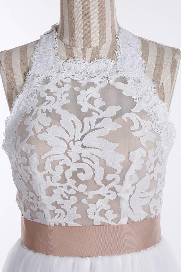 Robe de mariée simple sans manches à dentelle, longue jusqu'au sol